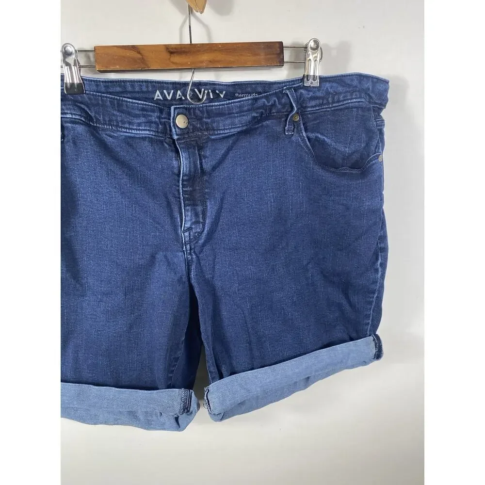 Ava & Viv Bermuda Jean Shorts Size 24W Dark Wash Denim Roll Cuff Power Stretch - Picture 2 of 7